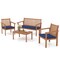 Costway 4 PCS Patio Wood Furniture Set with Loveseat, 2 Chairs & Coffee Table for Porch White/Grey/Navy